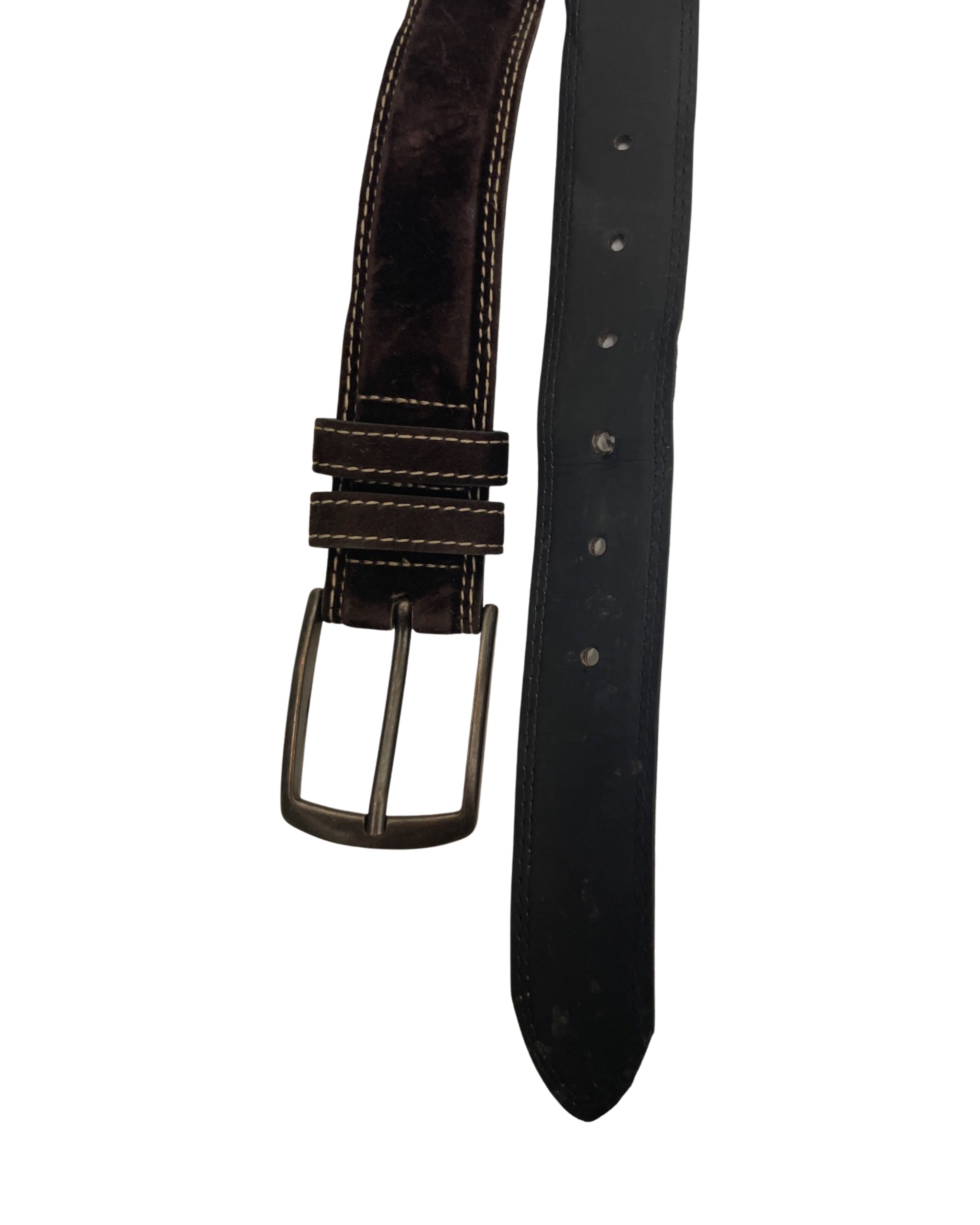 Vintage made in italy velvet brown leather mens belt size L