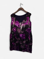 Oasis Black and purple sequin mini dress with a glamorous, party-ready vibe #partydress #glamour 