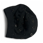 Black beanie with studded holes and silver hardware #goth #grunge Cute Knit Embellished Beanie Hat. SKU 6787