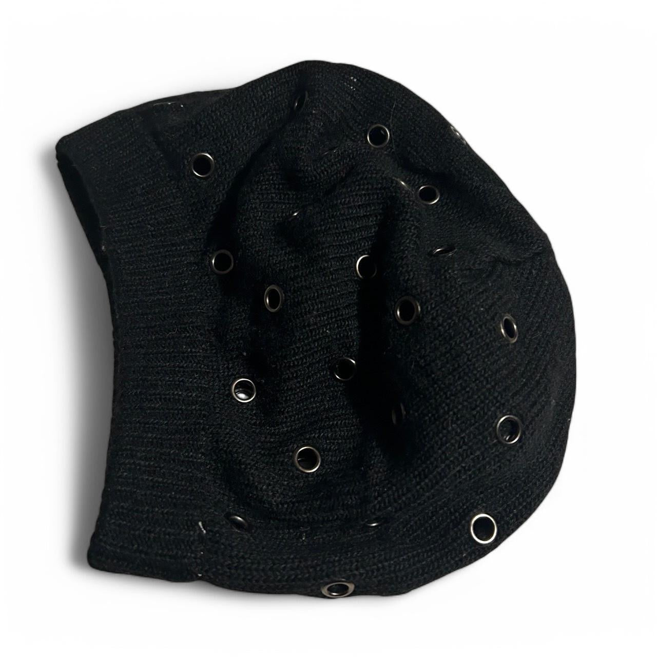 Black beanie with studded holes and silver hardware #goth #grunge Cute Knit Embellished Beanie Hat. SKU 6787