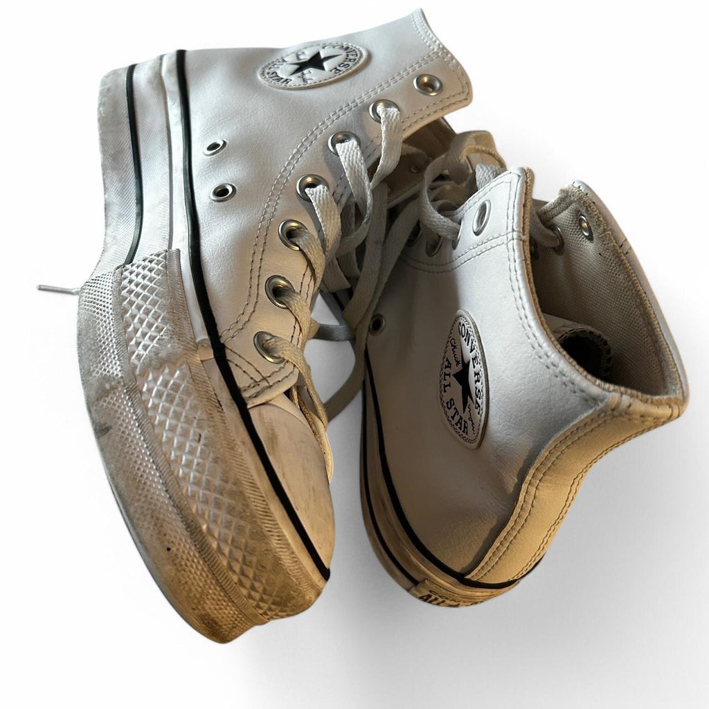 Converse Chuck Taylor All Star Lift Platform Leather Shoes In White Uk5 SKU 6828