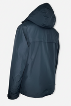 Elvine Navy nylon bomber jacket with removable hood thermal lining in size L collar to hem 33 pit to pit 23 sku 7053