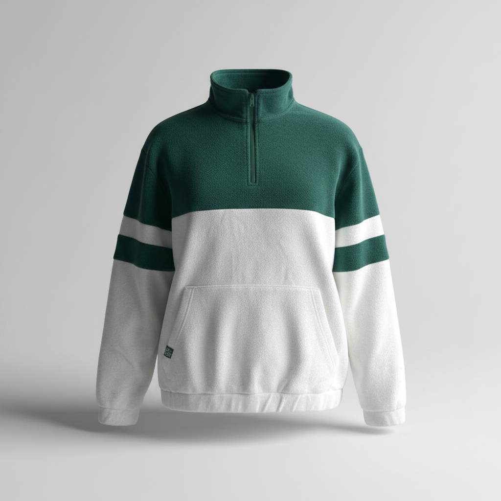 Vintage men Sinsay collection green & white colourblock 1/4zip fleece sweatshirt in M|L30 W23|SKU 5696