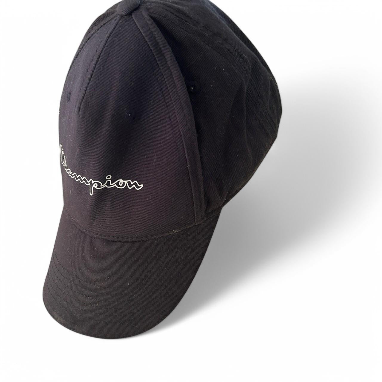 Black Champion cap with embroidered logo #streetwear sku 6823 
Champion SnapBack Hat Cap Script Spellout Logo Black 90s  SKU 6823