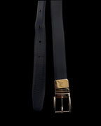 Vintage black genuine leather mens square buckle belt size m