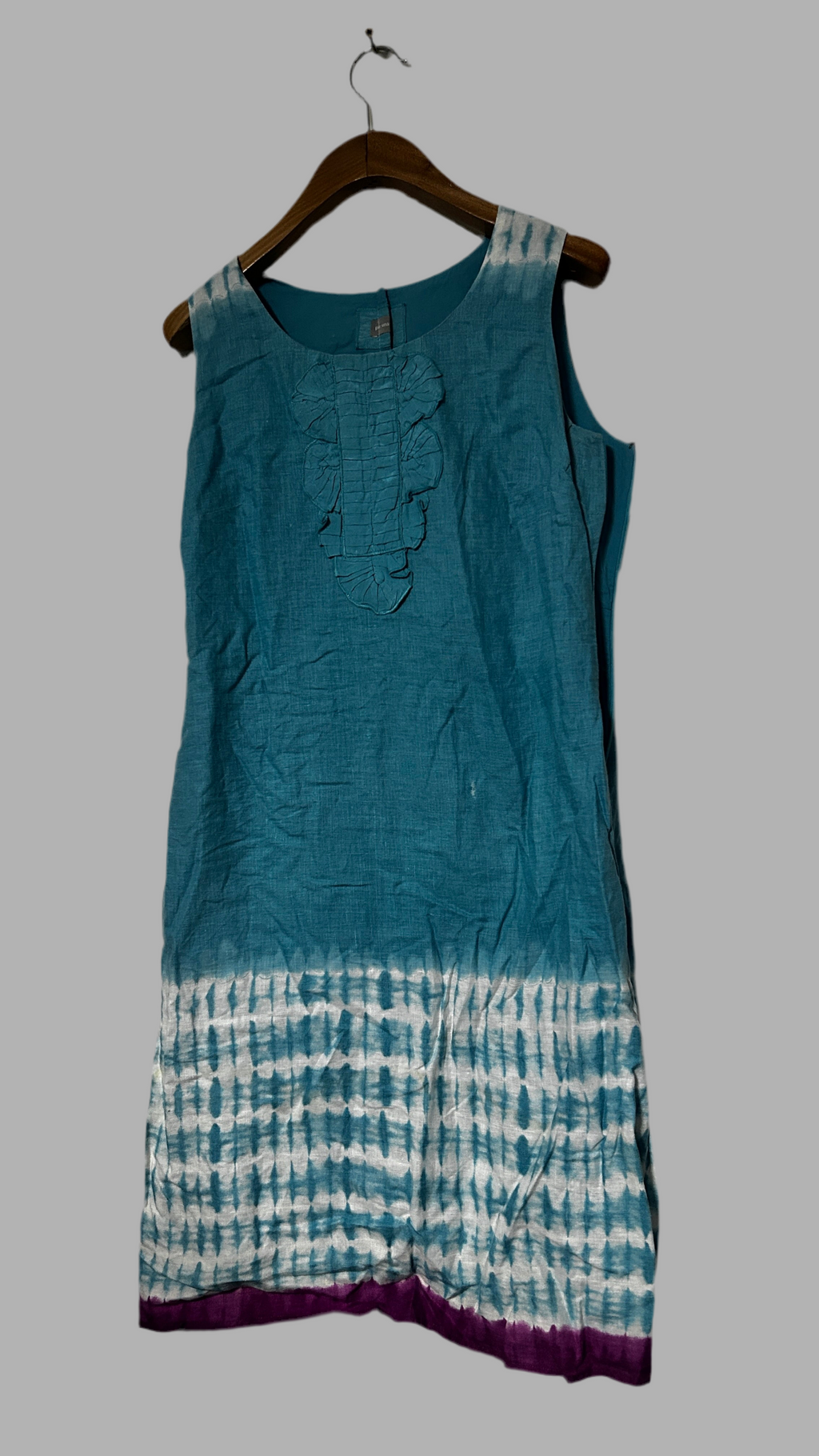 Per Una cocktails don Teal blue sleeveless dress with tie-dye effect and ruffle collar #boho #festivalvibes size 12/14 originally size 14 tailored to for 12