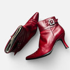 Lotus Red leather ankle boots with buckle detail boots size 4 uk
