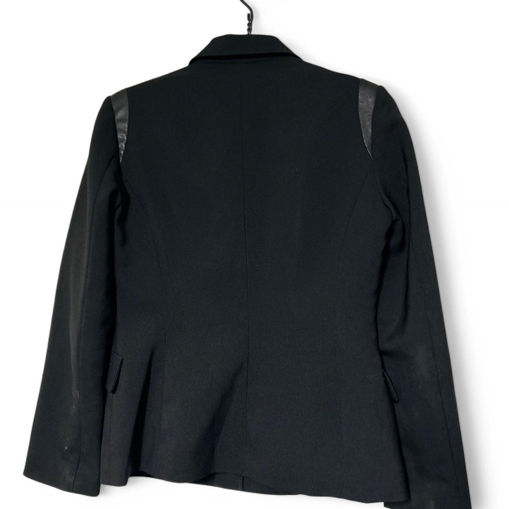 Women’s Black KAELLE Collection blazer with leather shoulder pads #leatherblazer sku 6955 L29 W19