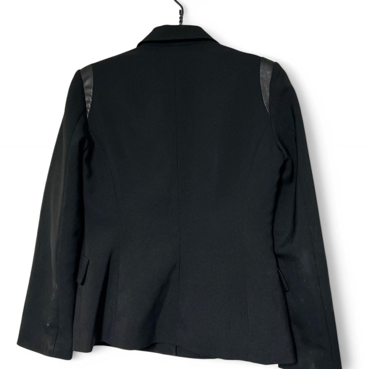 Women’s Black KAELLE Collection blazer with leather shoulder pads #leatherblazer sku 6955 L29 W19