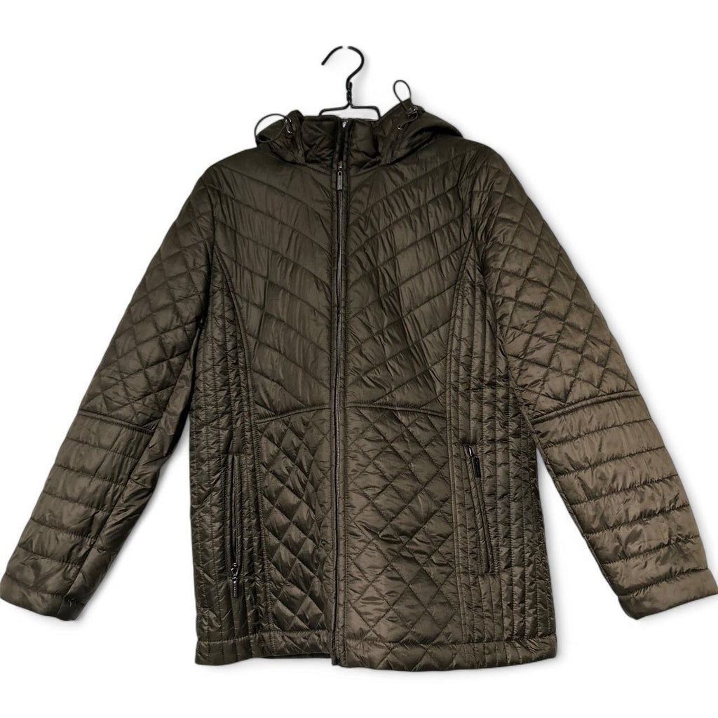 G gallery New York Brown quilted hooded winter coat with pockets #wintercoat in size L sku 6956 