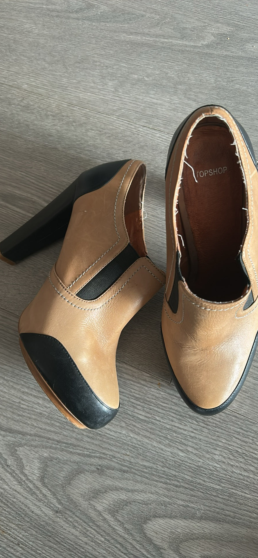 Top Shop Ladies Chelsea Boots tan Real Leather Brogues Size Uk 6