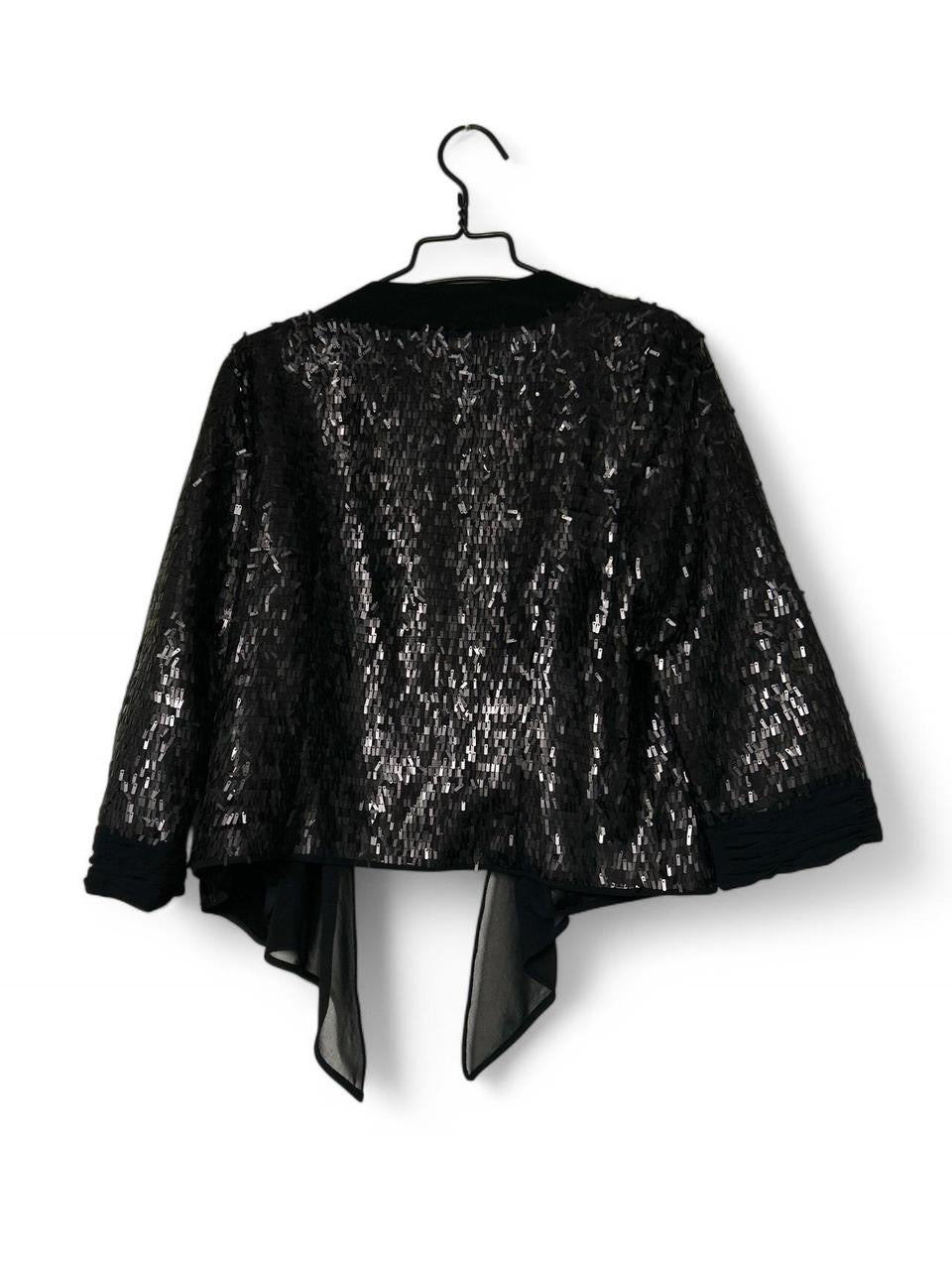 Per Una Women's Black Sequin Cropped open front Jacket Size 14 L25W17 SKU 6948