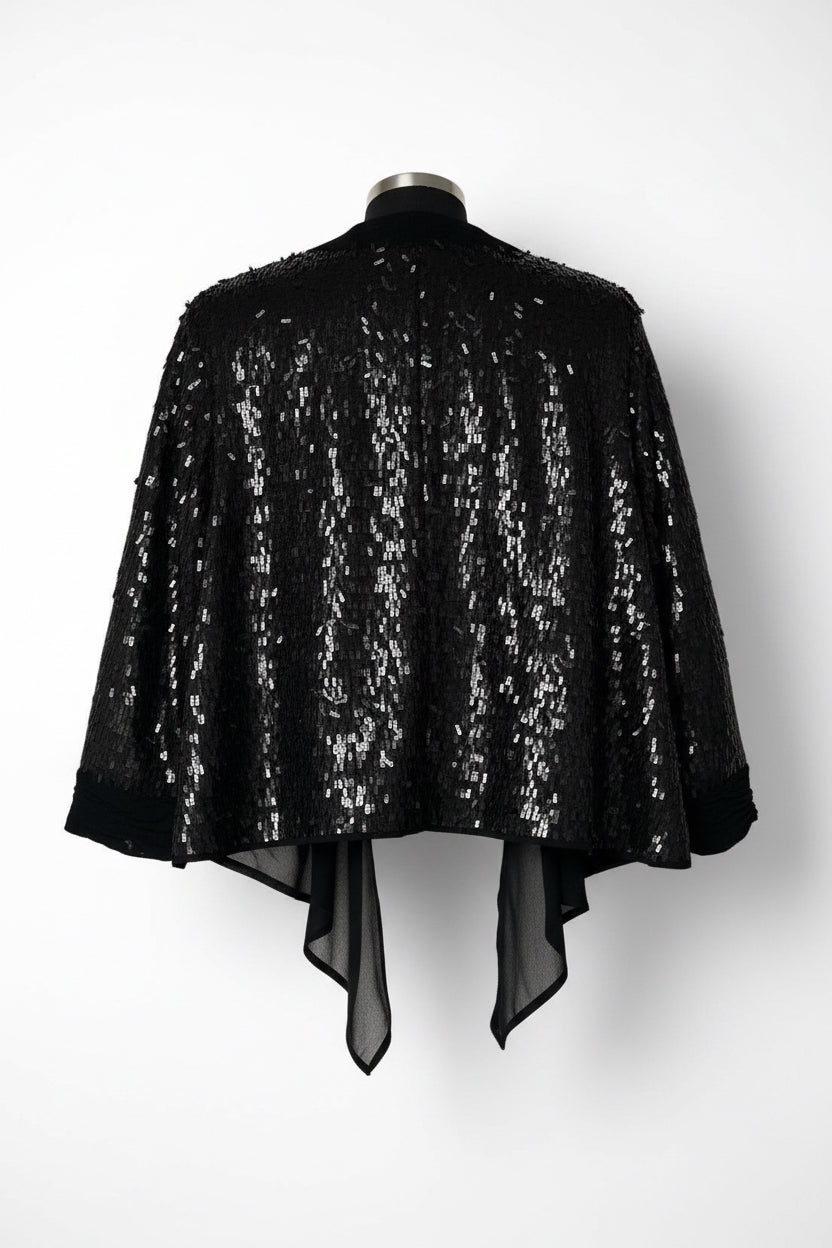 Per Una Women's Black Sequin Cropped open front Jacket Size 14 L25W17 SKU 6948
