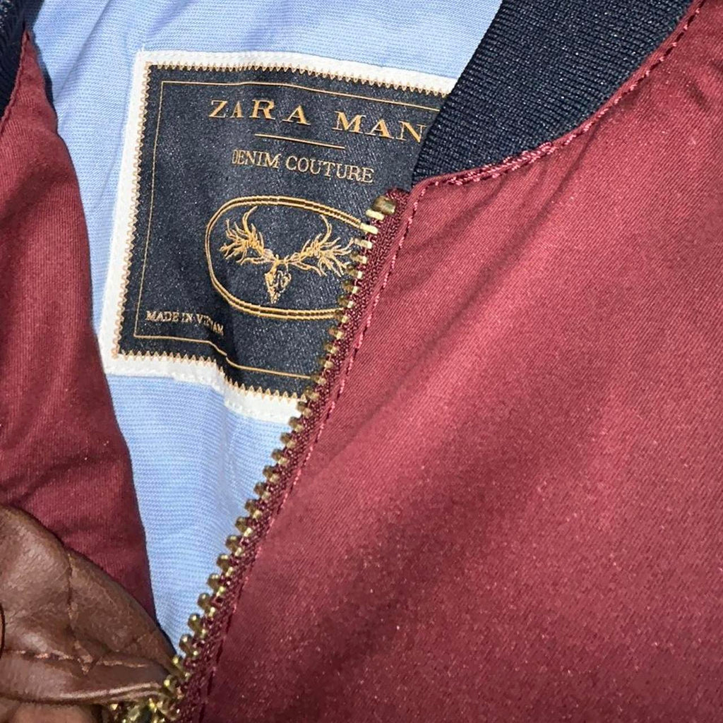 Zara Man Men’s Burgundy Bomber Jacket Size S Red Lined Full Zip Windbreaker