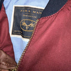 Zara Man Men’s Burgundy Bomber Jacket Size S Red Lined Full Zip Windbreaker