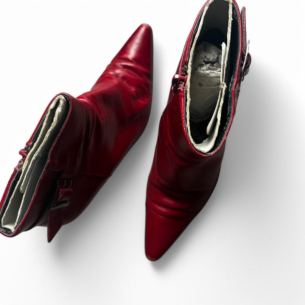 Lotus Red leather ankle boots with buckle detail boots size 4 uk 