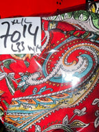 Red paisley print short sleeve dress with elastic waistband and pockets #paisleypattern made in Italy Size L/XL  L 33 W14 sku 7014