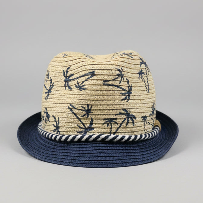 Vintage kids 4-7 years Palm tree Patterned cream Fedora hat SKU 7276
