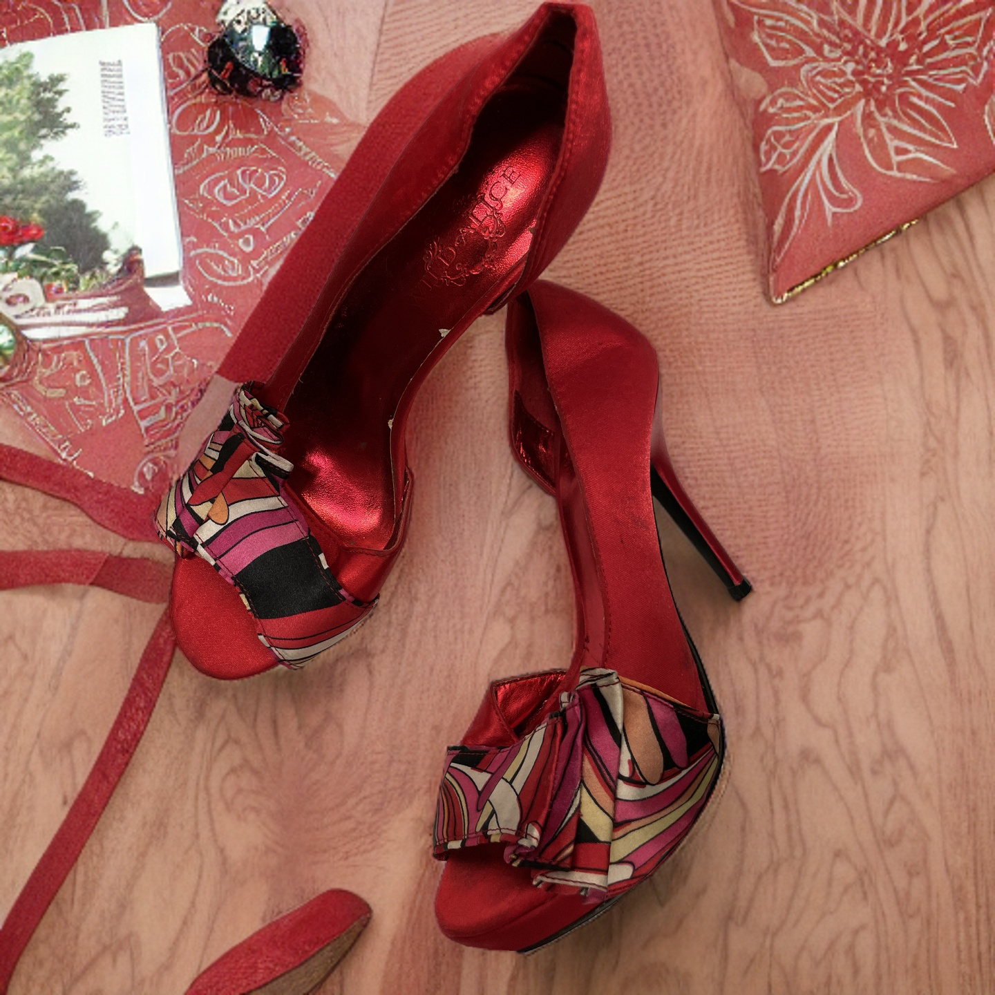 Vintage women red wedding heel shoe size uk 4