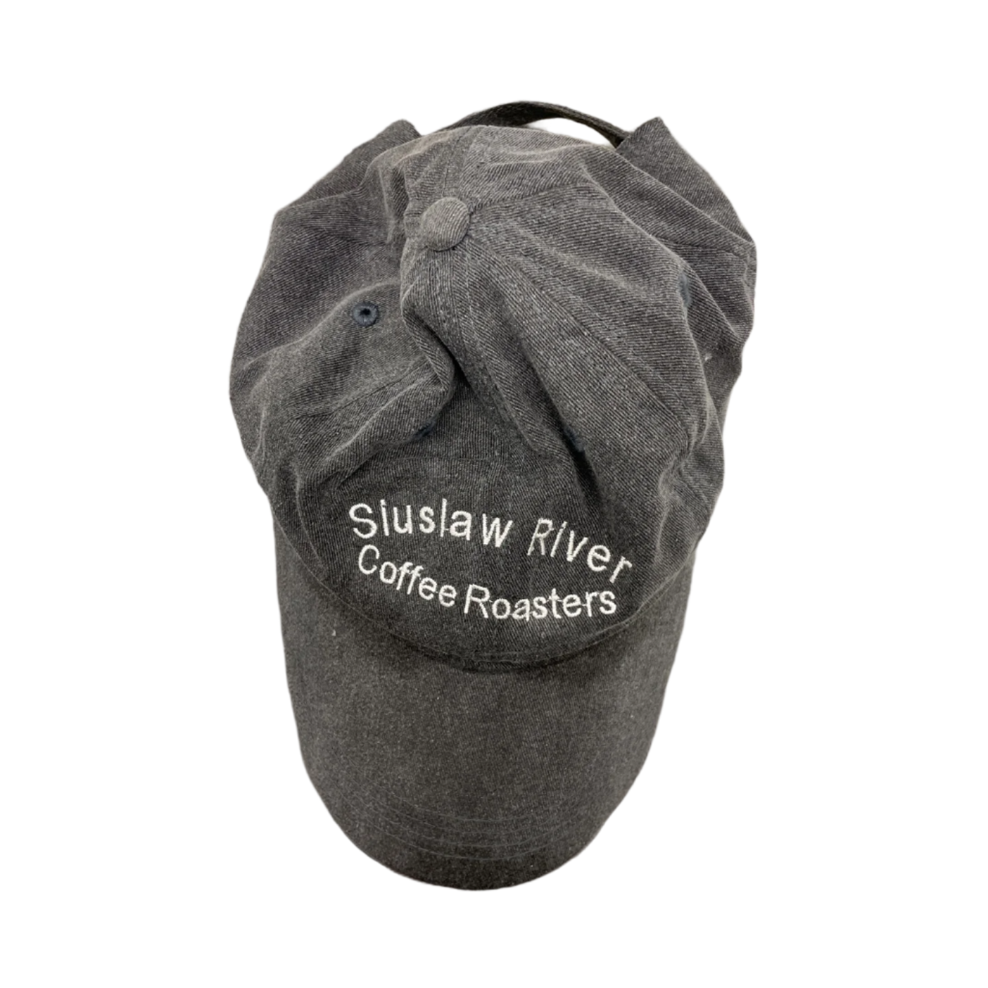 Rubynee Vintage y2k grey suede baseball cap with siuslaw river coffee roasters crest design