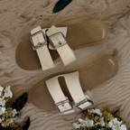 Vintage Women Double Buckles Summer Casual white slippers us 6