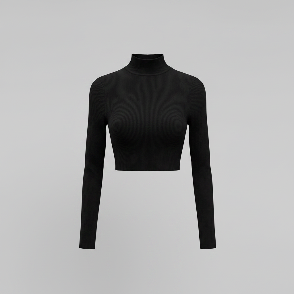 Rubynee Vintage y2k Women turtle neck black Long Sleeve Plain Short Stretch Casual top