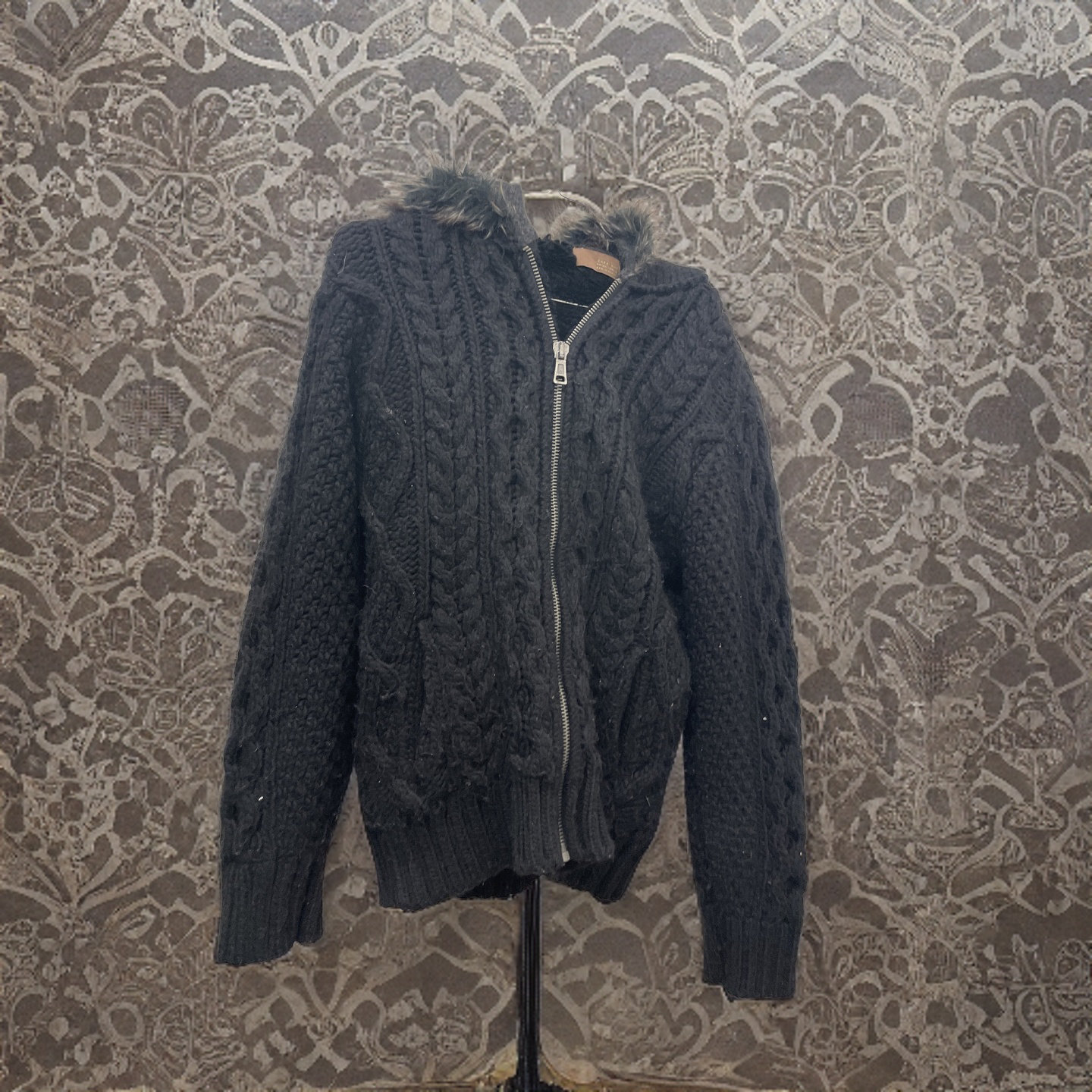 Rubynee Vintage y2k black wool knit zip up Zara man hoodie