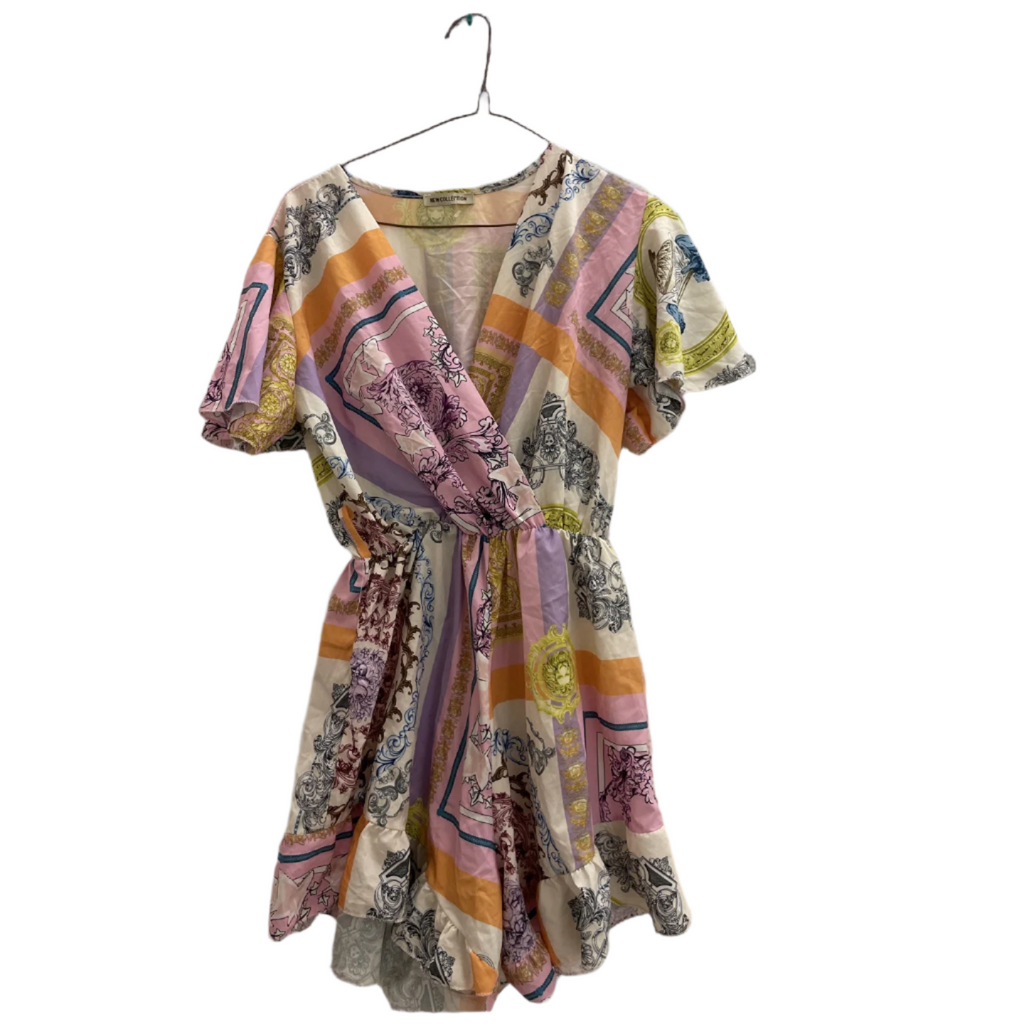 Rubynee Vintage y2k short sleeve patterned multi color mini dress