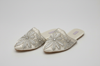 Rubynee Vintage y2k Benhams women flower embroidery silver flat slide