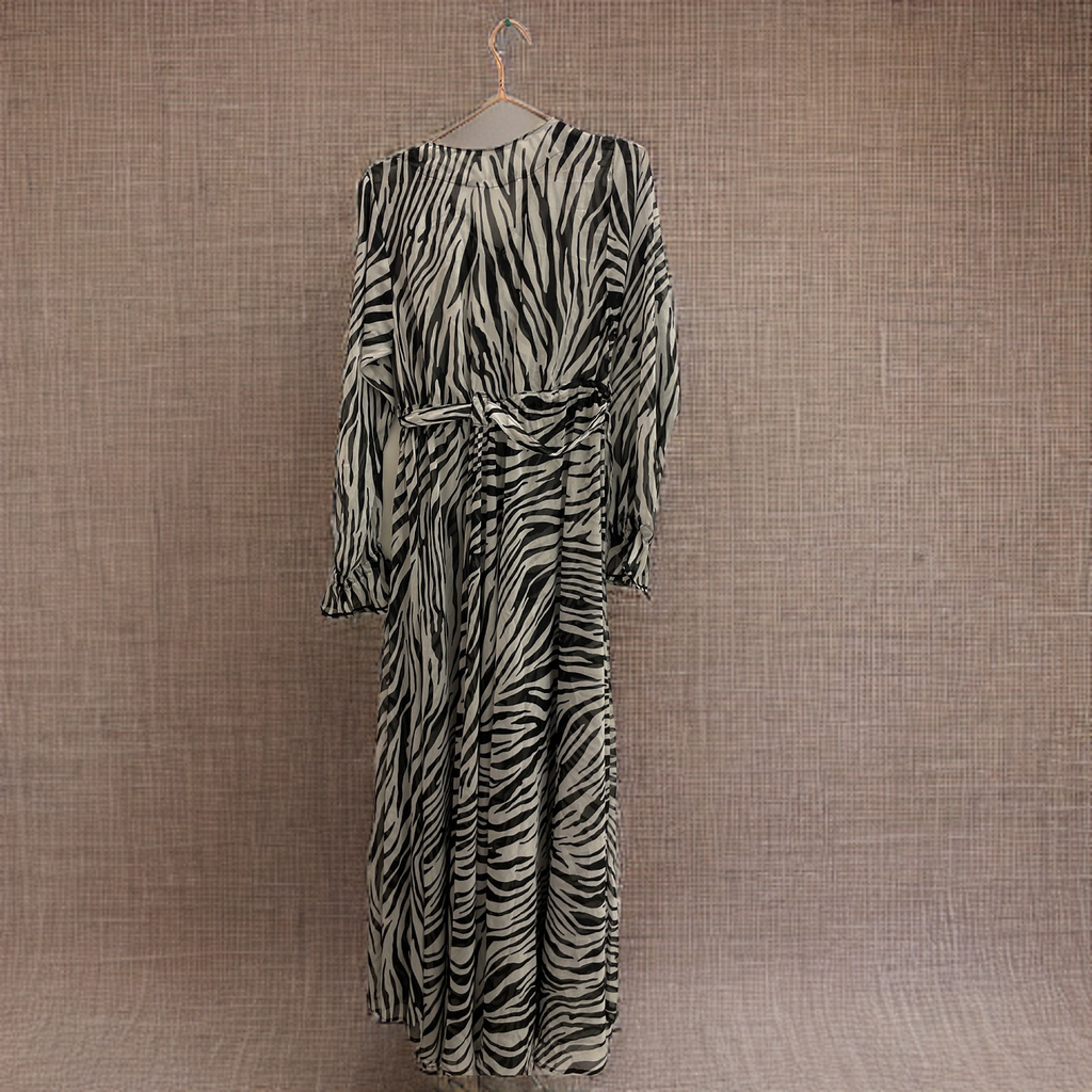 Rubynee  Vintage y2k Black And White Zebra Print Midi Shirt Dress