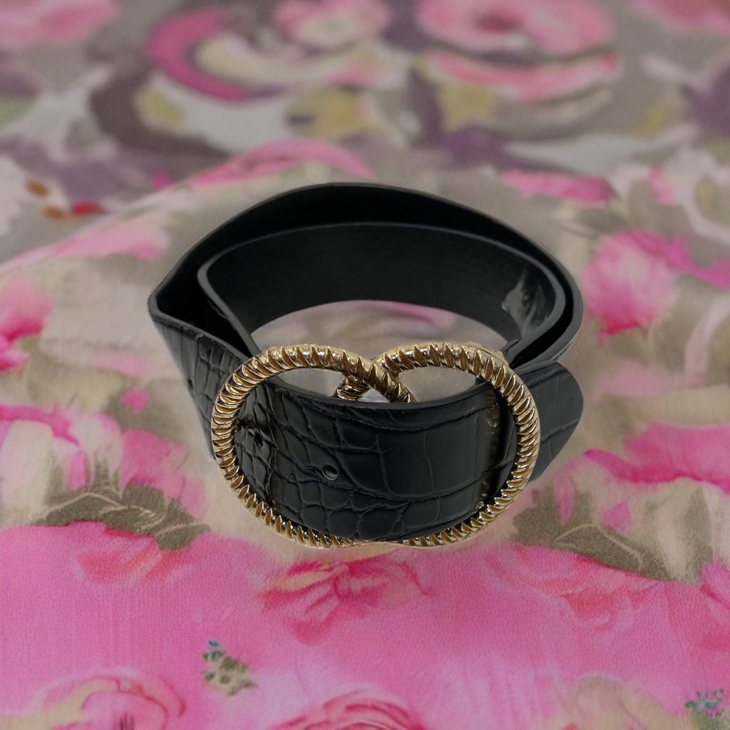 Vintage Miss Seifridge Womens Black Aserpenth Crocodile-embossed Leather Belt