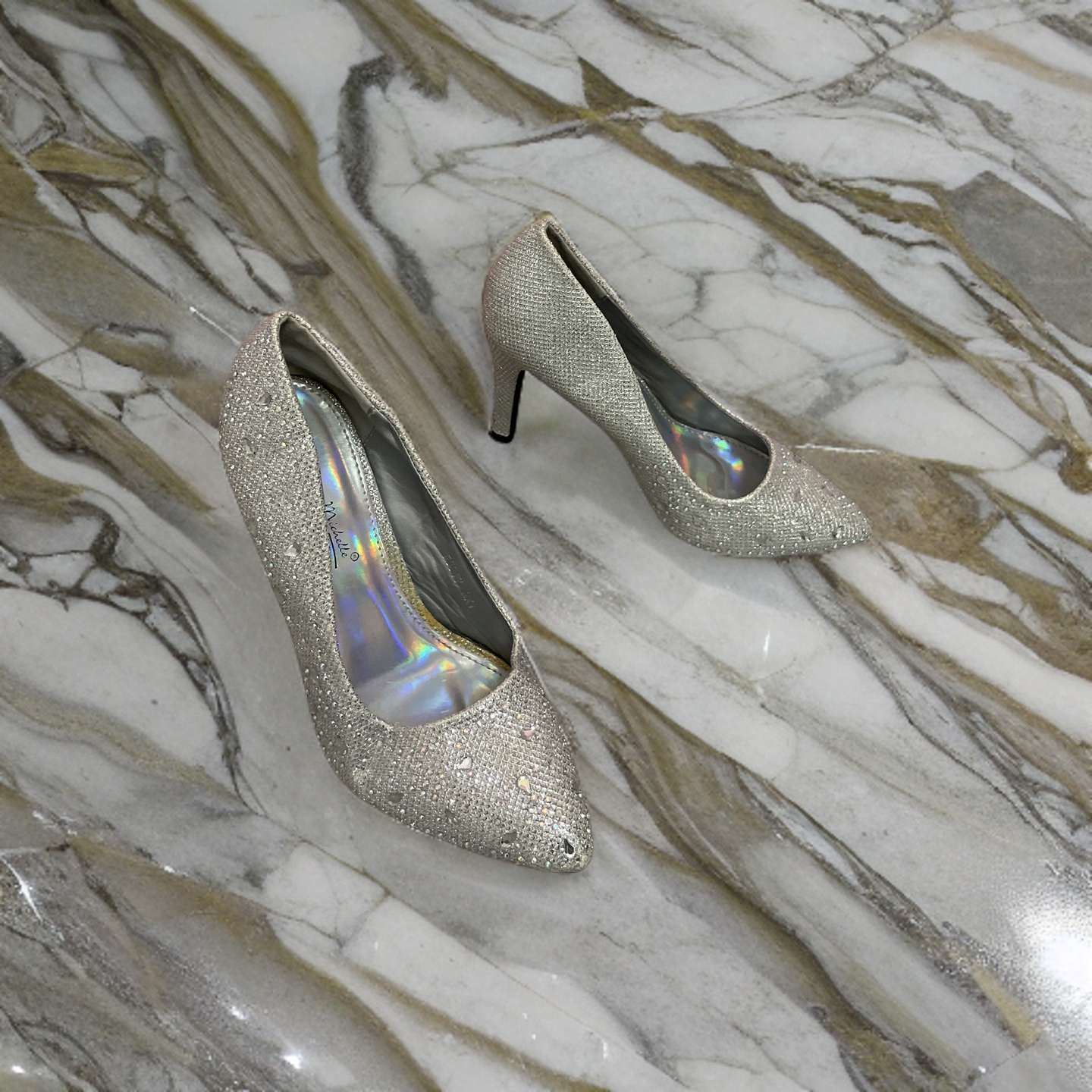 Rubynee Vintage y2k Ladies Anne Michelle Silver sparkling high heel Shoes'
