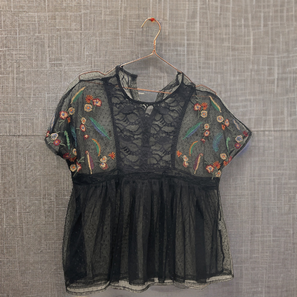 Rubynee Vintage y2k zara flowy lace short sleeve black top