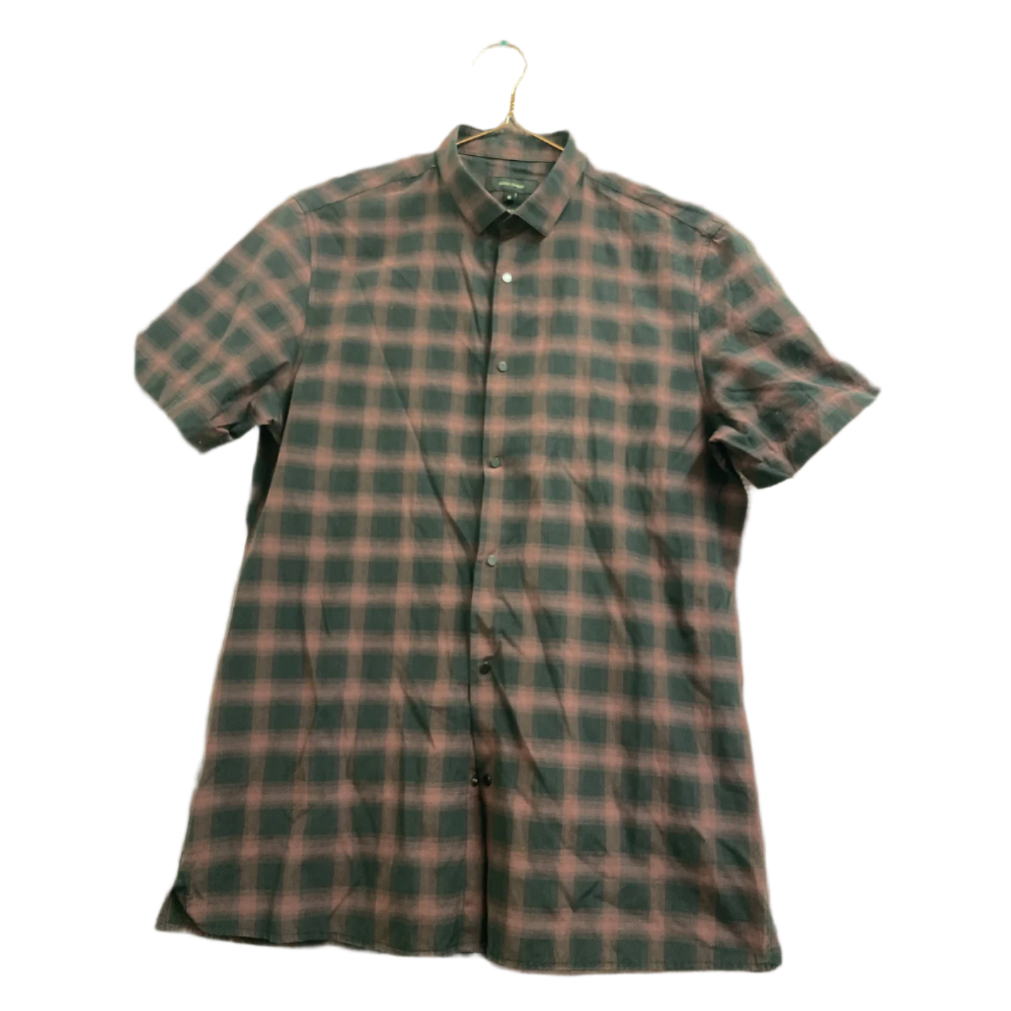 Rubynee  Vintage y2k mens river island dark brown checkered slim fit short sleeve shirt