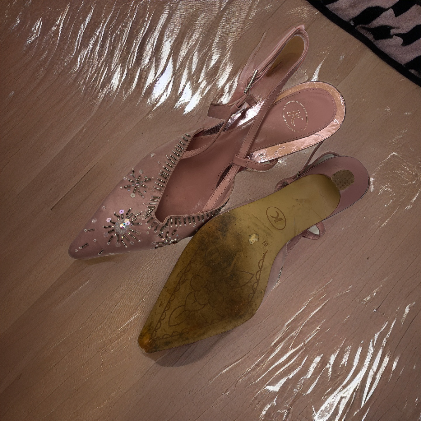 Vintage pink party shoe rhinestone beaded size uk 5.5