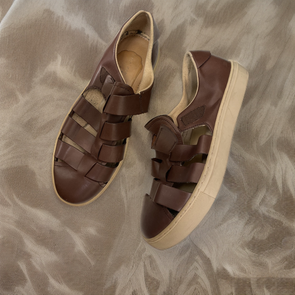 Vintage zara man brown cage leather sandal size 41
