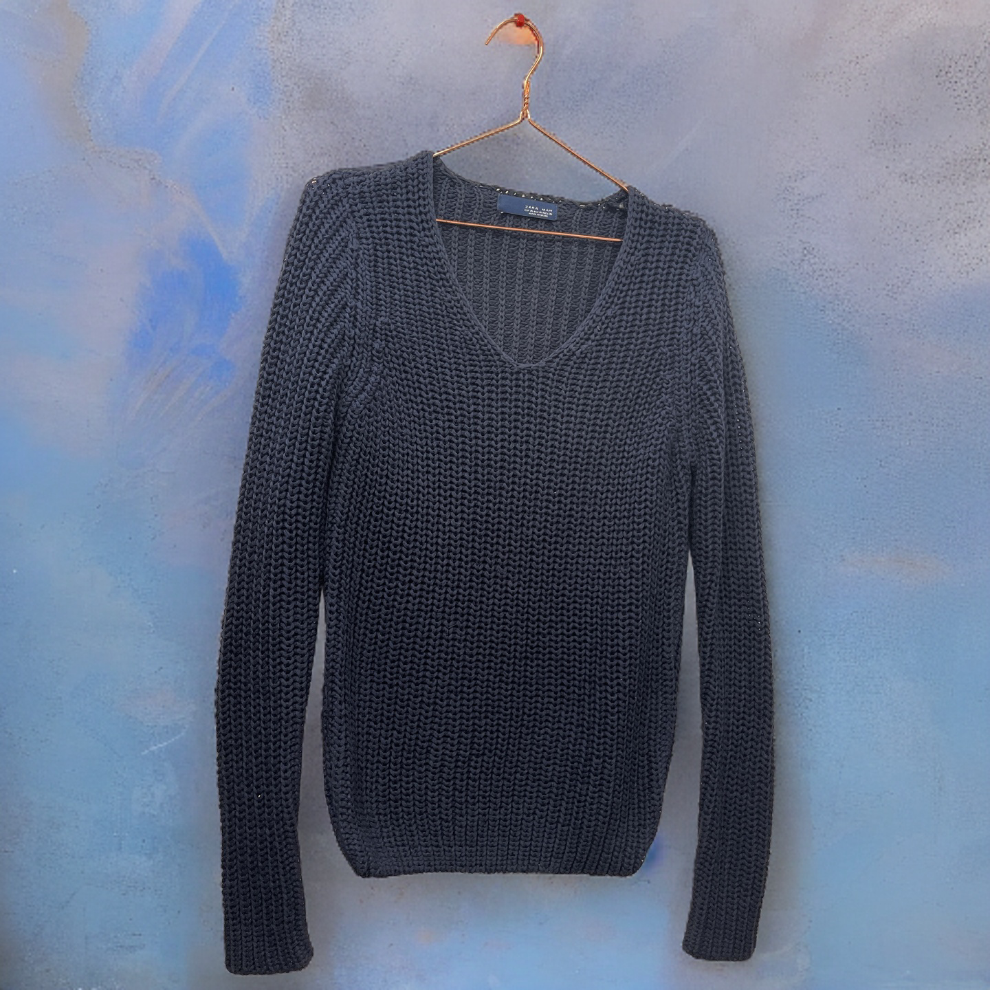 Rubynee Vintage y2k Zara Knitted Blue V-Neck Sweater