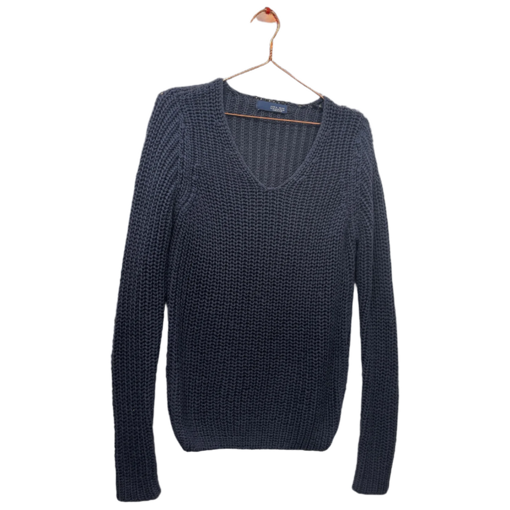 Rubynee Vintage y2k Zara Knitted Blue V-Neck Sweater