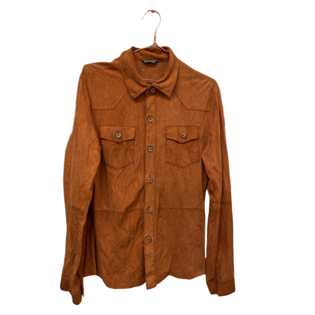Rubynee  Vintage y2k mens suede orange denim couture long sleeve shirt