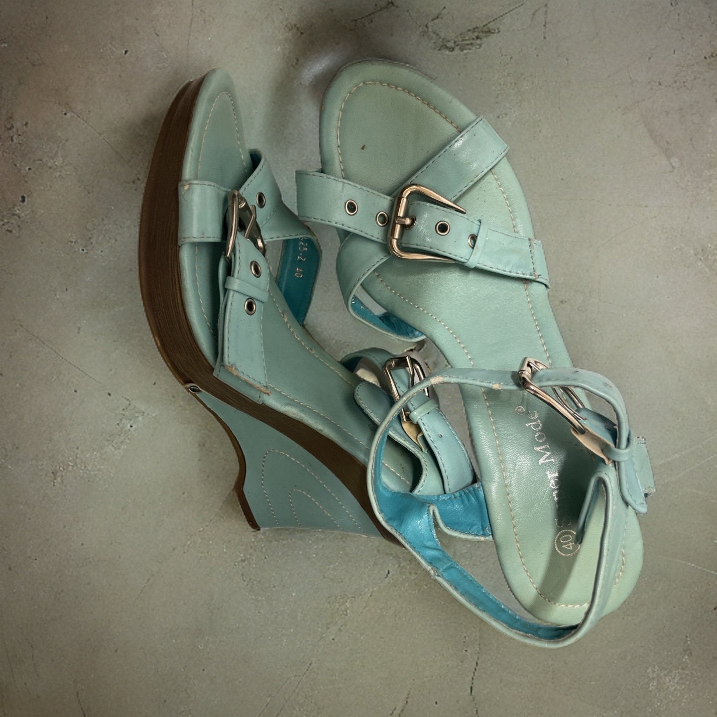 vintage super mod women strappy flip blue sandal size 40
