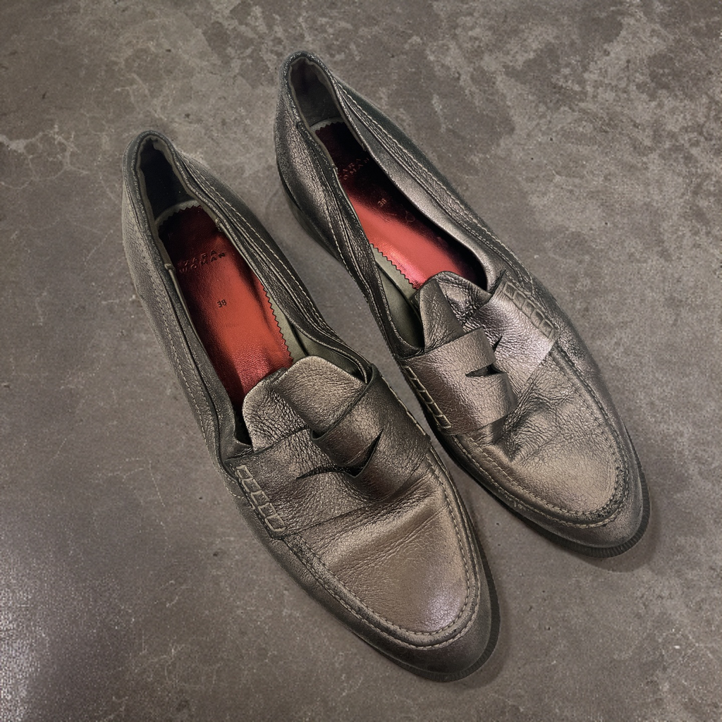 Vintage zara women grey loafers size 38
