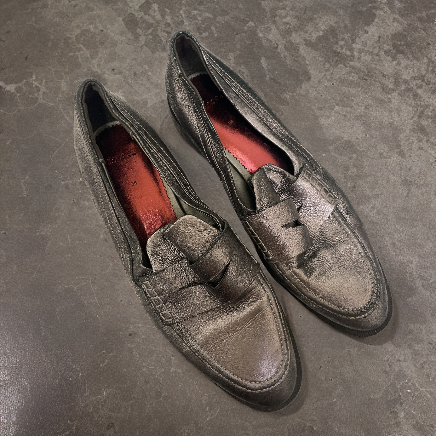 Vintage zara women grey loafers size 38