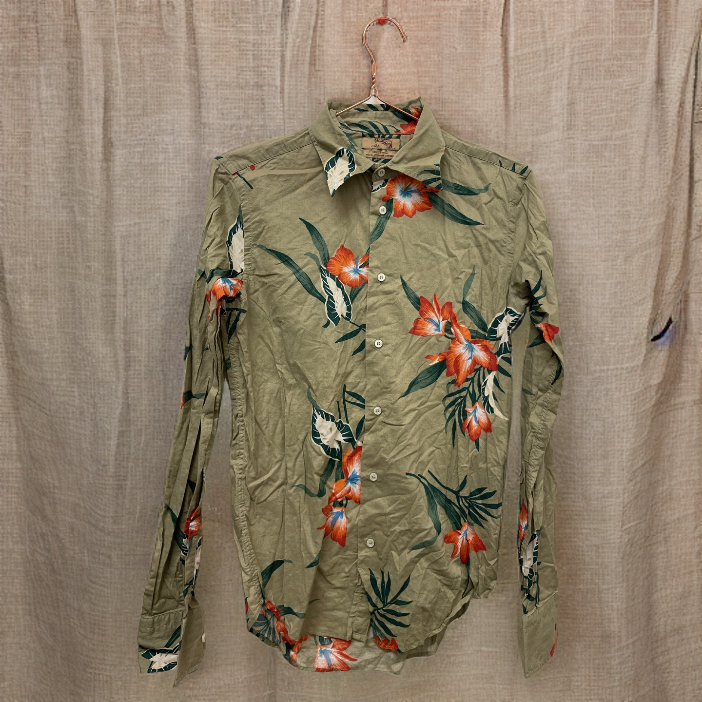 Rubynee  Vintage y2k mens green floral patterned zara shirt