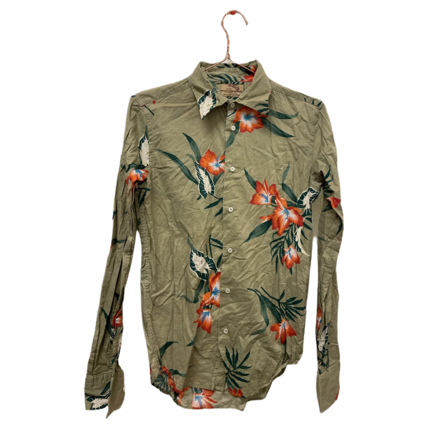 Rubynee  Vintage y2k mens green floral patterned zara shirt
