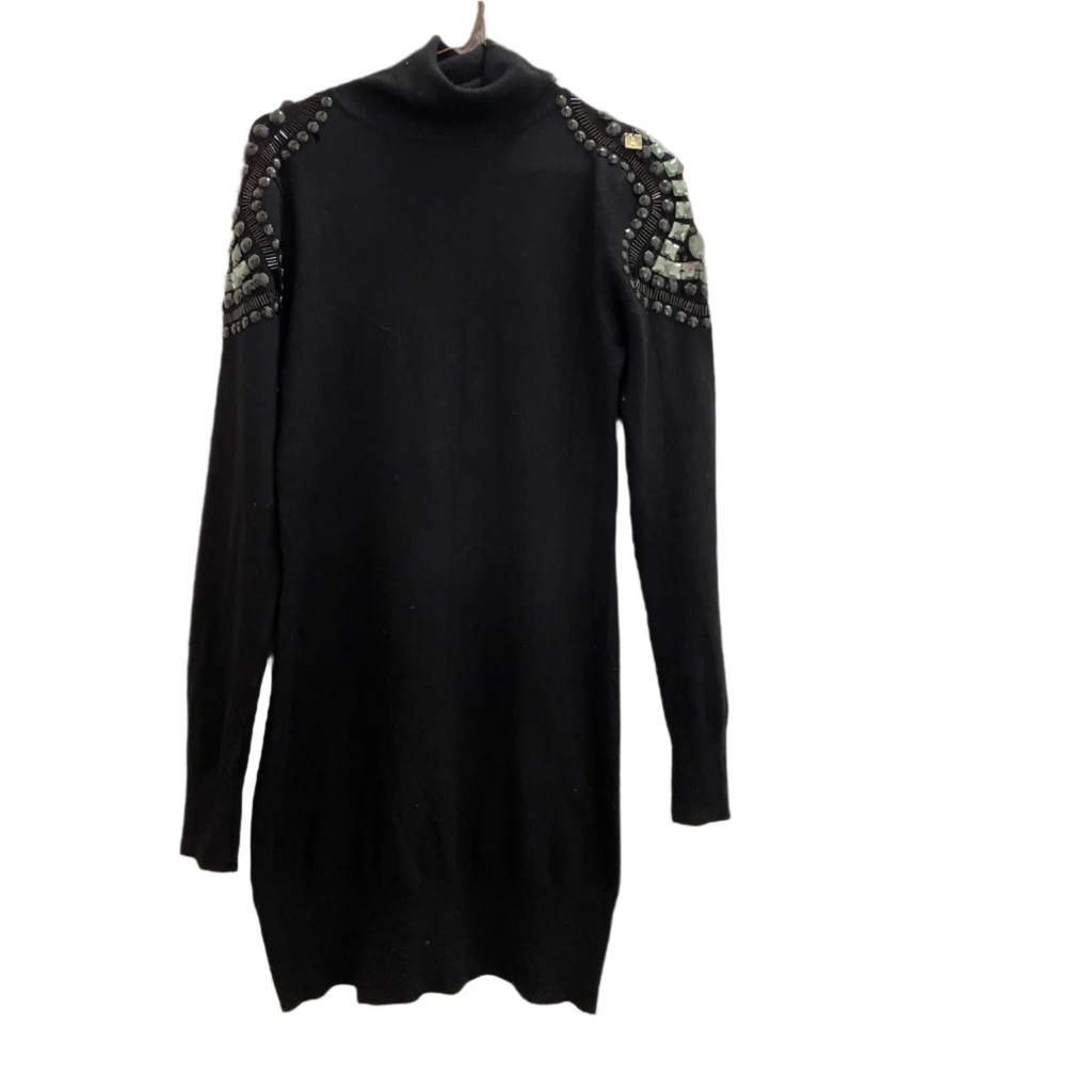 Women turtle neck oversize black jumper with studded design