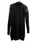 Women turtle neck oversize black jumper with studded design