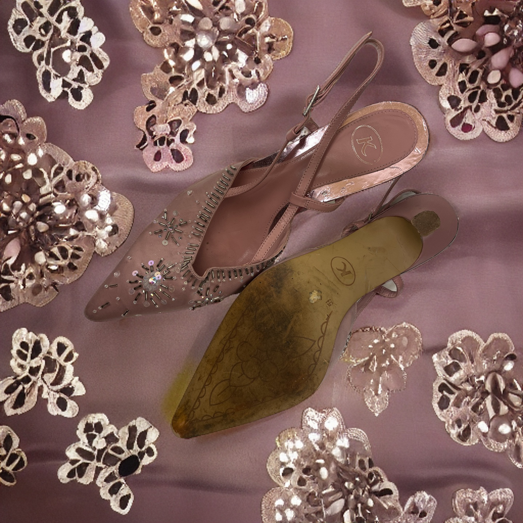 Vintage pink party shoe rhinestone beaded size uk 5.5