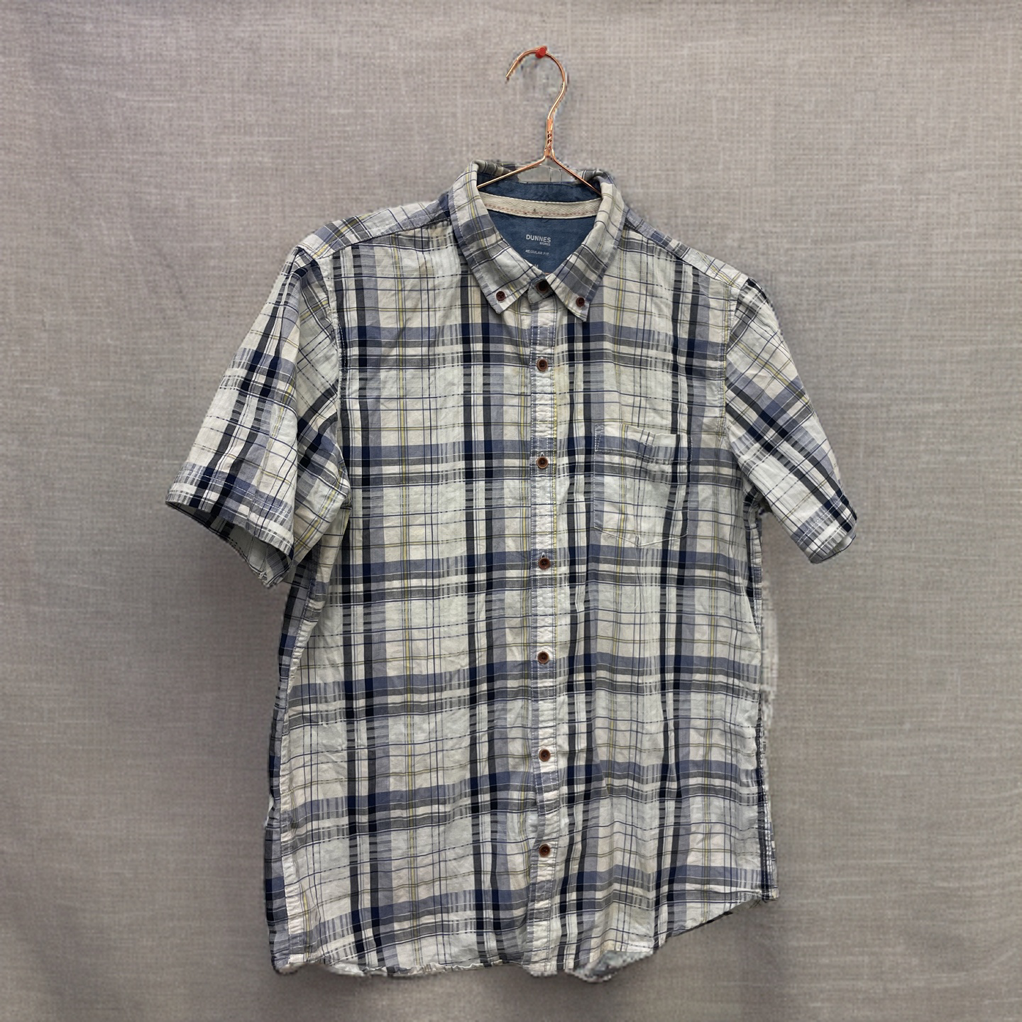 Rubynee  Vintage y2k dunnes mens short sleeve checkered shirt in blue