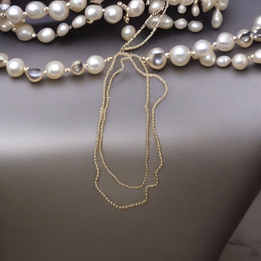 Rubynee Vintage y2k multi layer white pearl gold plated necklace