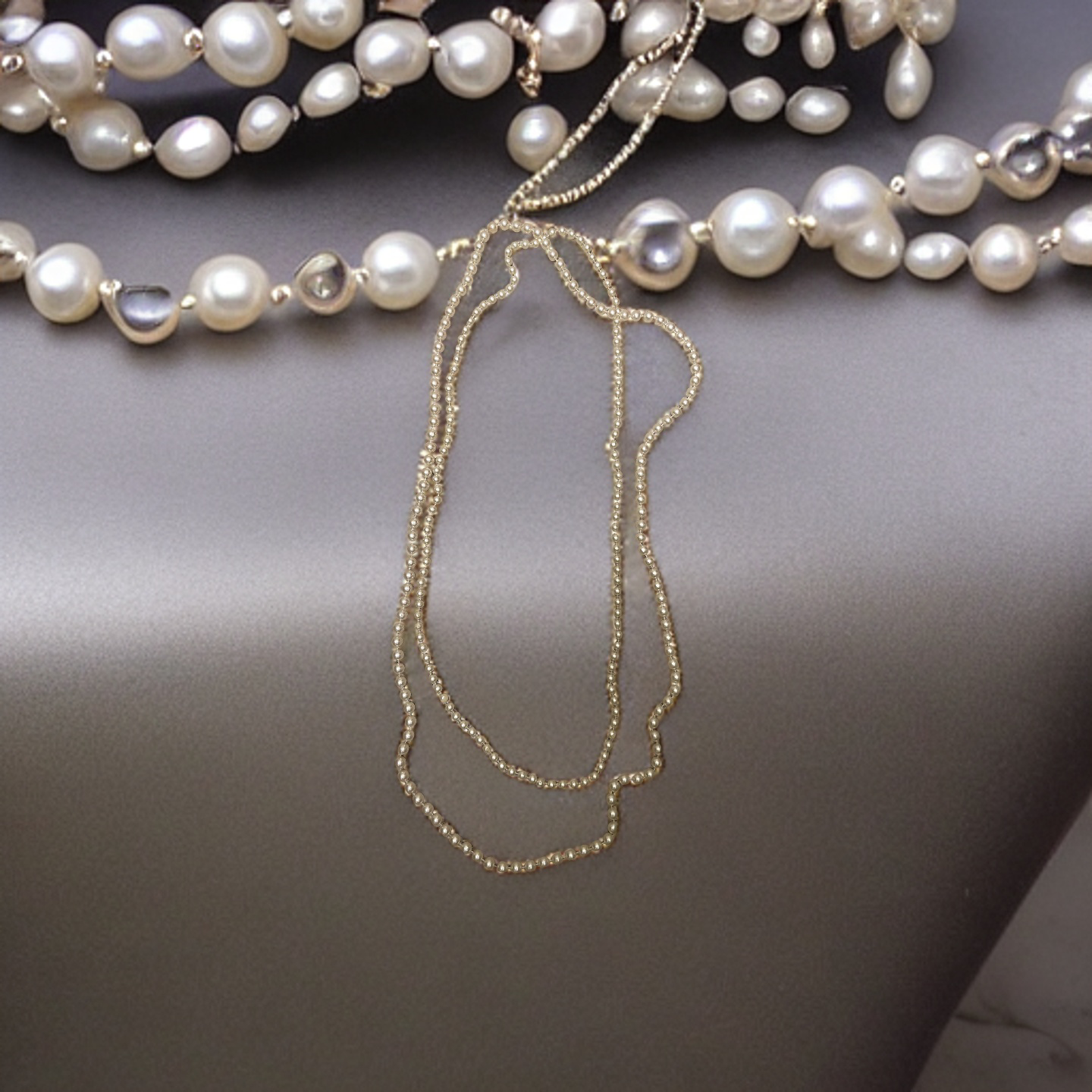 Rubynee Vintage y2k multi layer white pearl gold plated necklace